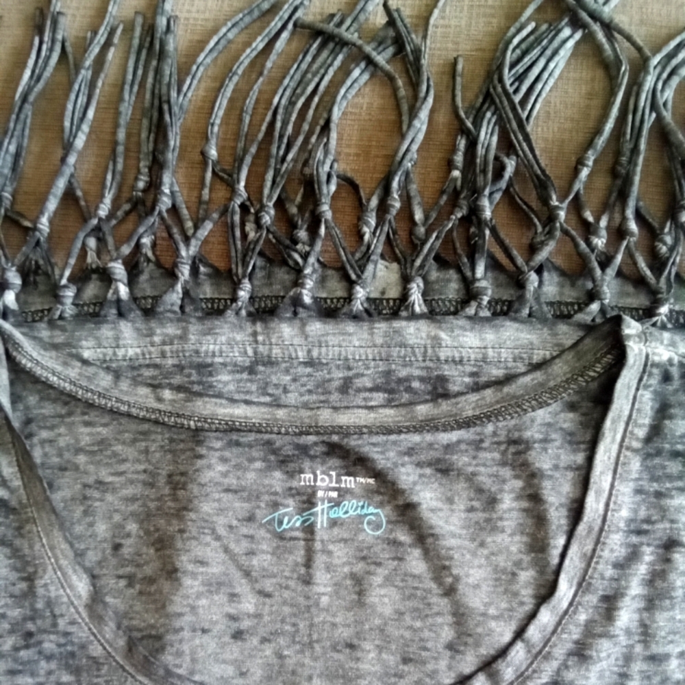 Boho Fringe Grey Sleeveless Tunic Top X - Picture 8 of 8